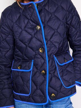 Boden Derby Quilted Jacket in Navy with Blue Piping (US20-22)